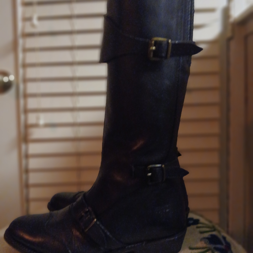 Frye Black Leather Combat Moto Boots